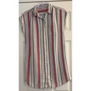 Old Navy Shirt Dress Sz LG Linen Blend Striped Casual Lightweight Office Work